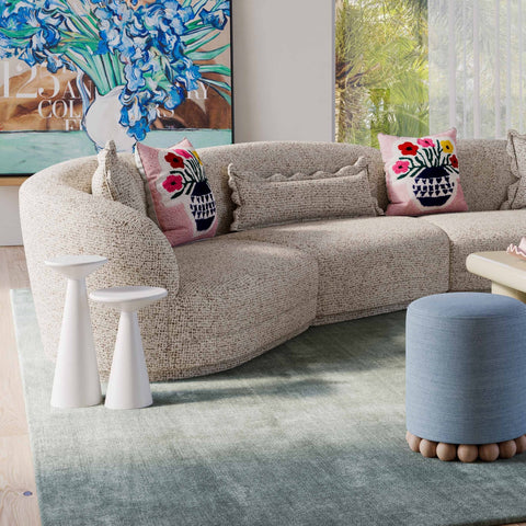 Dex Faded Blue Upcycled Fabric Ottoman Model: TOV-OC69194