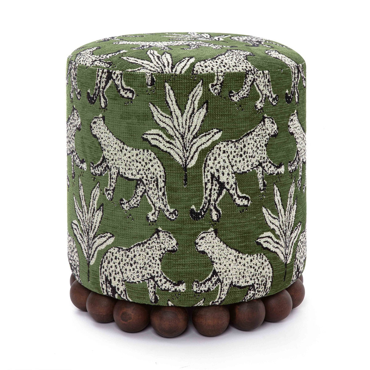 Dex Olive Green Leopard Jacquard Ottoman Model: TOV-OC69197