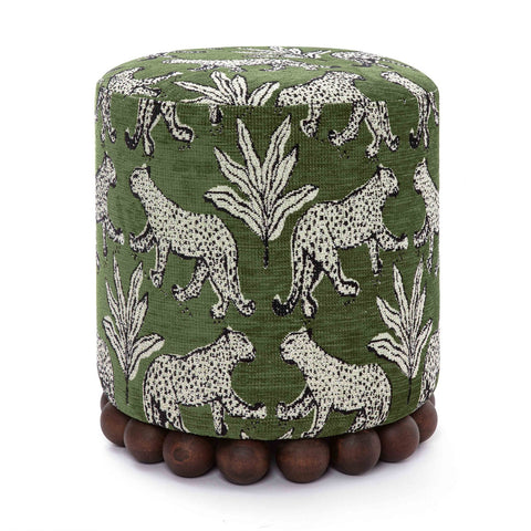 Dex Olive Green Leopard Jacquard Ottoman Model: TOV-OC69197