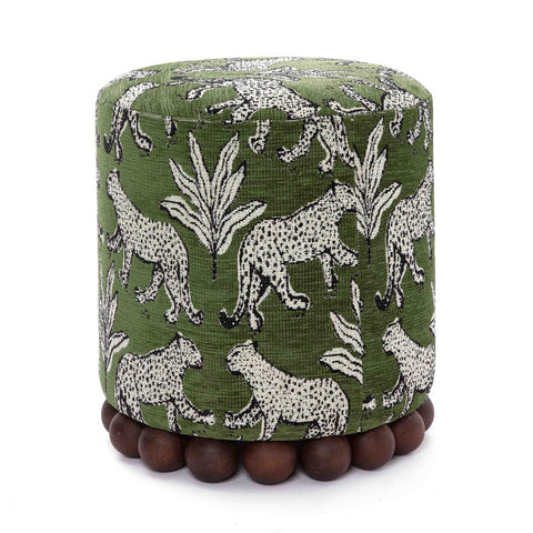 Dex Olive Green Leopard Jacquard Ottoman Model: TOV-OC69197