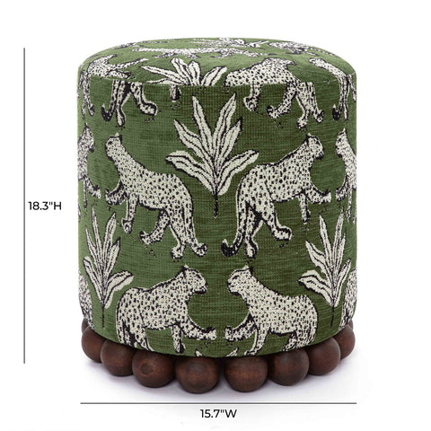 Dex Olive Green Leopard Jacquard Ottoman Model: TOV-OC69197