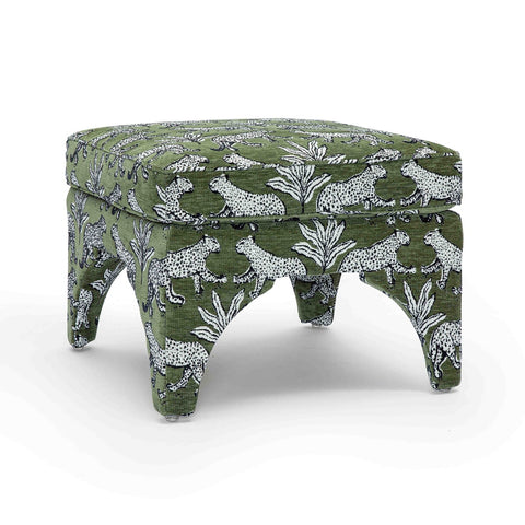 Raji Olive Green Leopard Jacquard Ottoman Model: TOV-OC69200