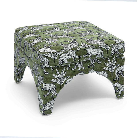 Raji Olive Green Leopard Jacquard Ottoman Model: TOV-OC69200
