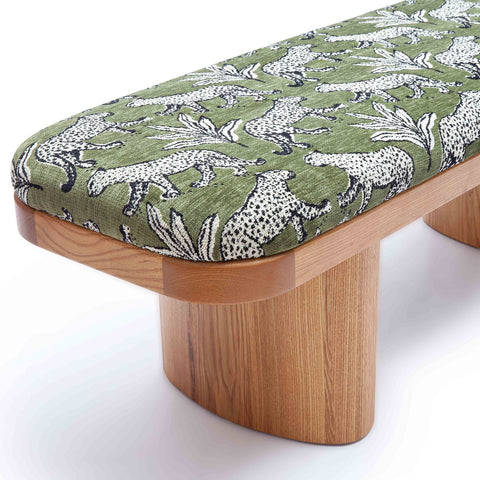 Ollie Olive Green Leopard Jacquard Bench Model: TOV-OC69224