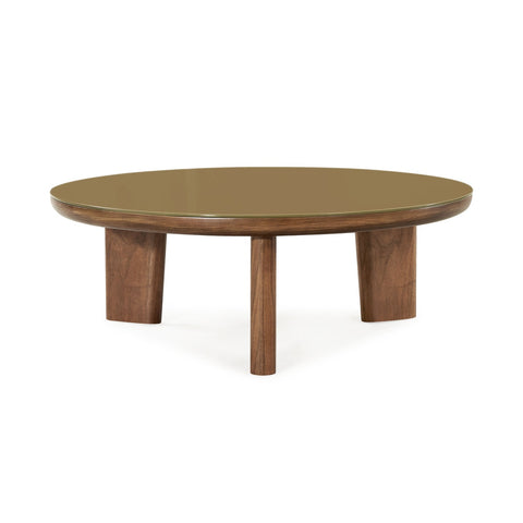 Oani Walnut and Glass Round Coffee Table Model: TOV-OC69238