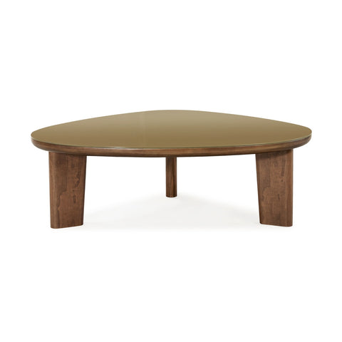 Oani Walnut and Glass Triangular Coffee Table Model: TOV-OC69239