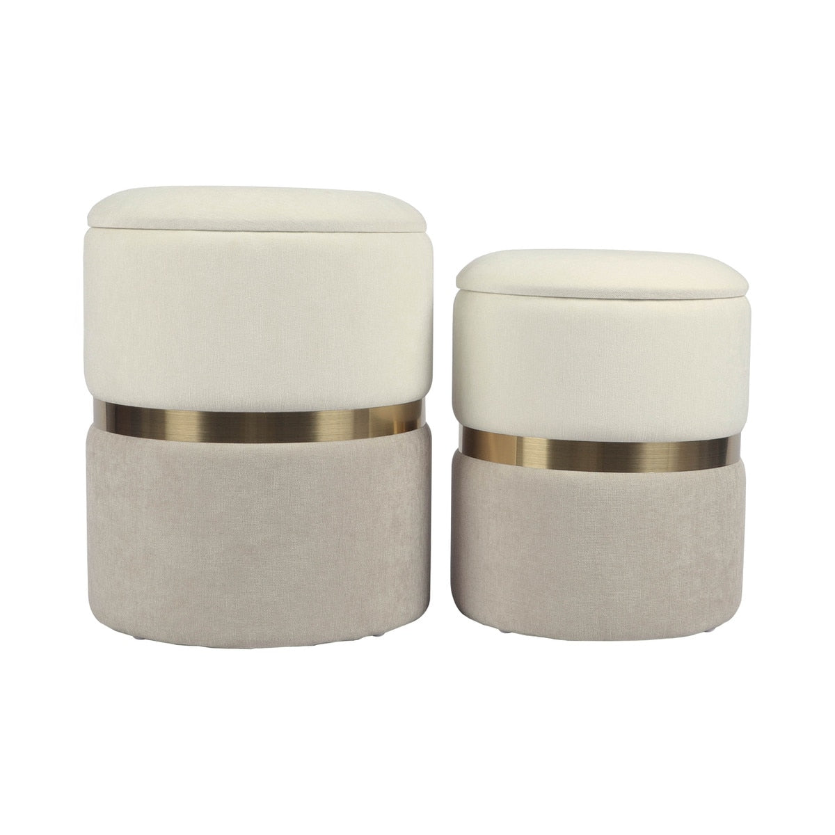 Gigi Cream and Tan Chenille Storage Ottoman - Set of 2 Model: TOV-OC69277