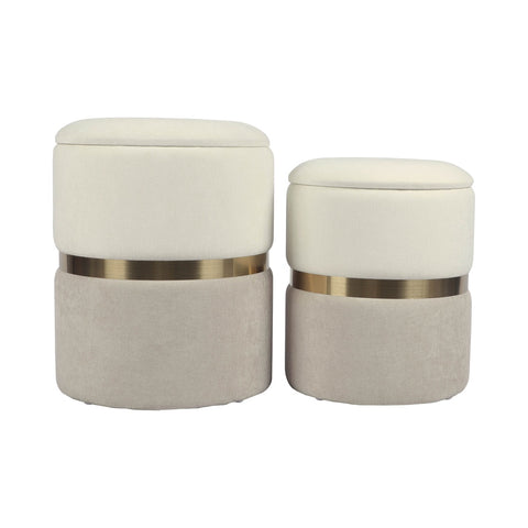 Gigi Cream and Tan Chenille Storage Ottoman - Set of 2 Model: TOV-OC69277