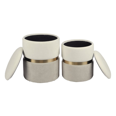 Gigi Cream and Tan Chenille Storage Ottoman - Set of 2 Model: TOV-OC69277