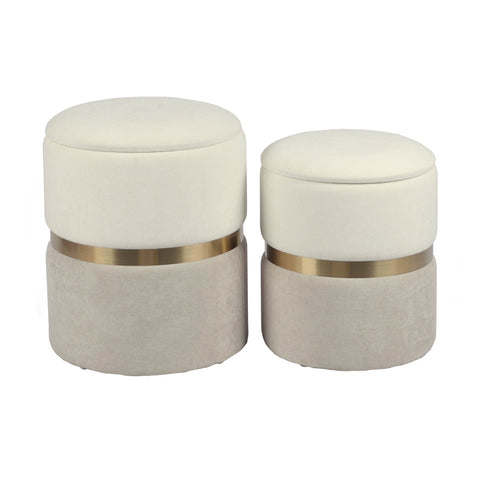 Gigi Cream and Tan Chenille Storage Ottoman - Set of 2 Model: TOV-OC69277
