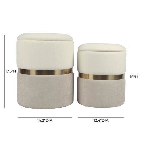Gigi Cream and Tan Chenille Storage Ottoman - Set of 2 Model: TOV-OC69277