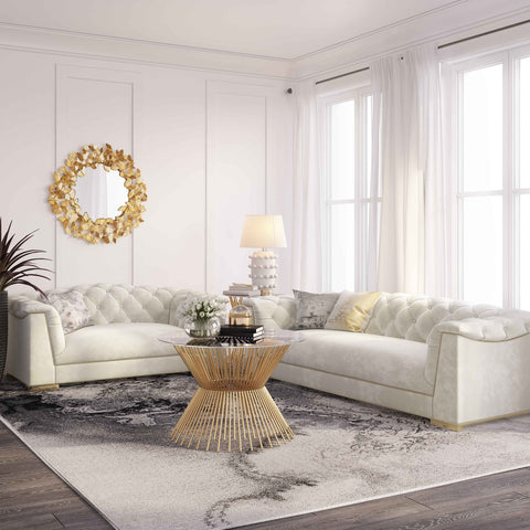 Farah Cream Velvet Sofa By Inspire Me! Home Decor Model: TOV-S4929
