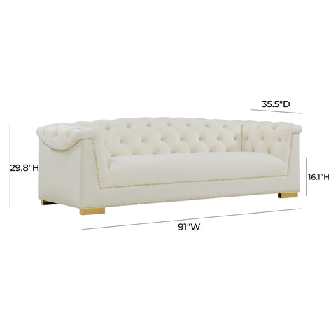 Farah Cream Velvet Sofa By Inspire Me! Home Decor Model: TOV-S4929