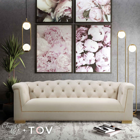 Farah Cream Velvet Sofa By Inspire Me! Home Decor Model: TOV-S4929
