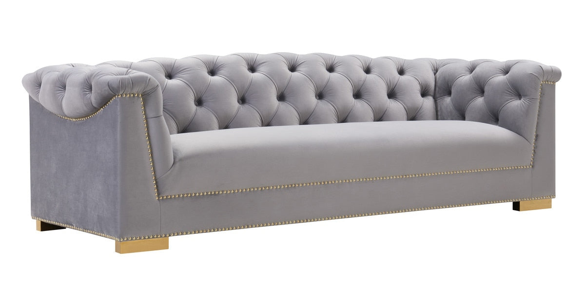 Farah Grey Velvet Sofa By Inspire Me! Home Decor Model: TOV-S4930