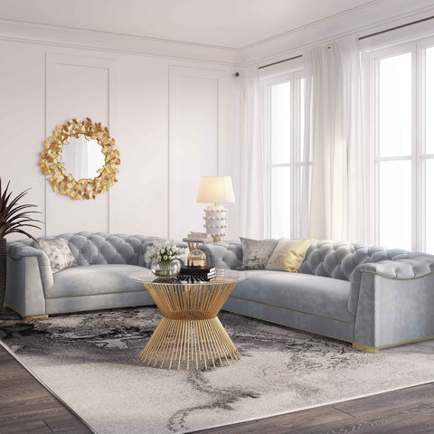 Farah Grey Velvet Sofa By Inspire Me! Home Decor Model: TOV-S4930