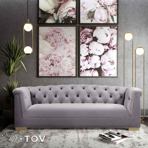 Farah Grey Velvet Sofa By Inspire Me! Home Decor Model: TOV-S4930