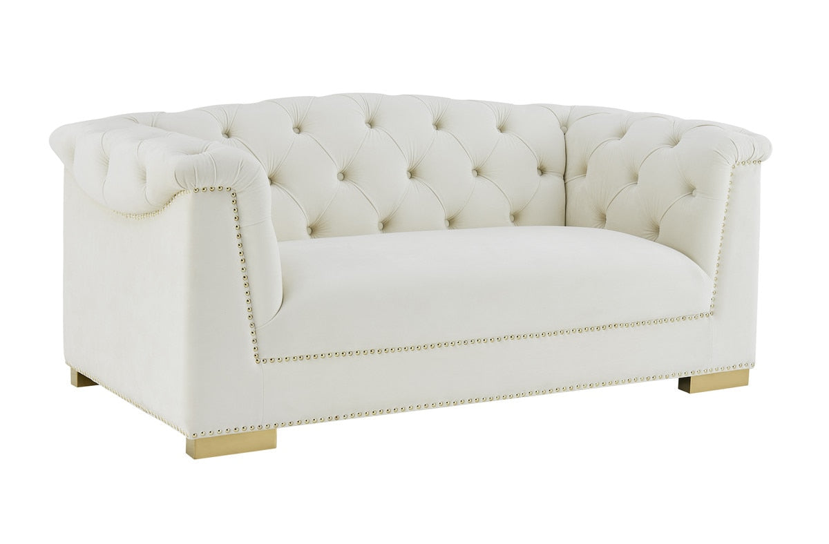 Farah Cream Velvet Loveseat by Inspire Me! Home Decor Model: TOV-S4931