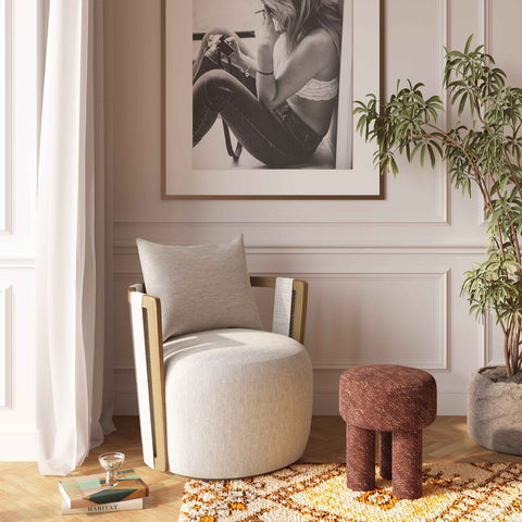 Paolo Cream Textured Weave Swivel Chair Model: TOV-S54358