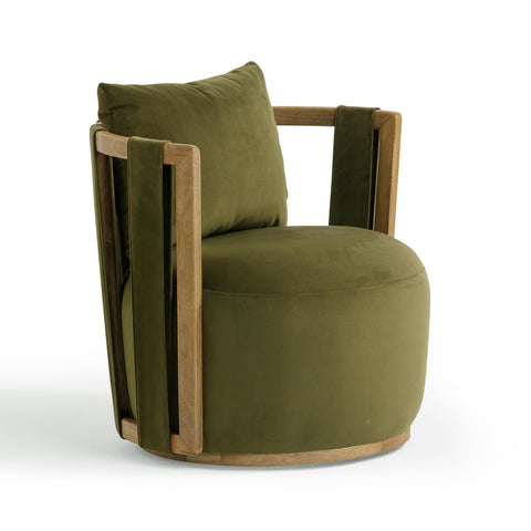 Paolo Green Upcycled Distressed Velvet Swivel Chair Model: TOV-S54359
