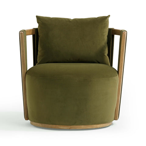 Paolo Green Upcycled Distressed Velvet Swivel Chair Model: TOV-S54359