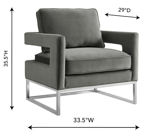 Avery Grey Velvet Chair with Silver Base Model: TOV-S6293