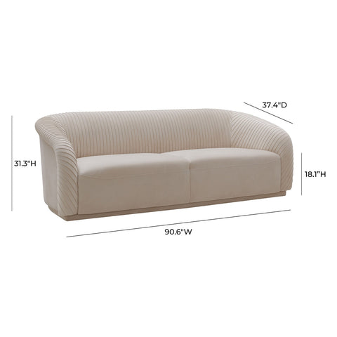 Yara Pleated Beige Velvet Sofa By Inspire Me! Home Decor Model: TOV-S6457
