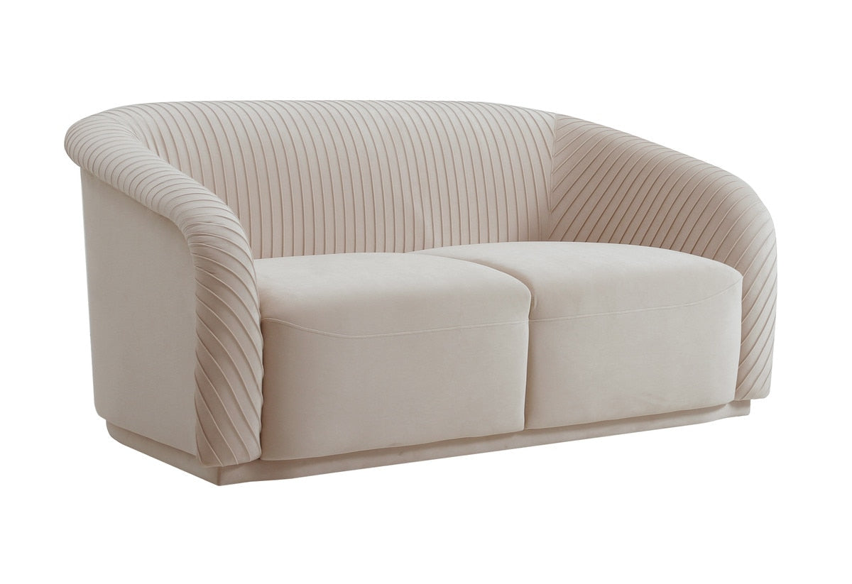 Yara Pleated Beige Velvet Loveseat By Inspire Me! Home Decor Model: TOV-S6484