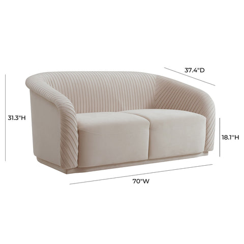 Yara Pleated Beige Velvet Loveseat By Inspire Me! Home Decor Model: TOV-S6484