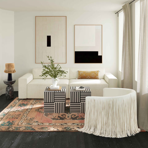 Shag Me Ivory Performance Vegan Leather Swivel Chair Model: TOV-S68326