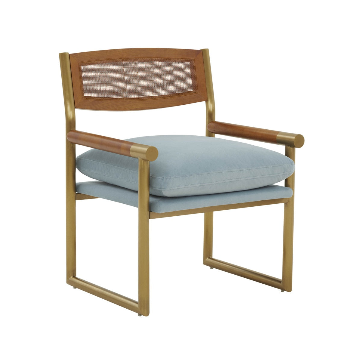 Harlow Rattan Dusty Blue Velvet Chair Model: TOV-S68448