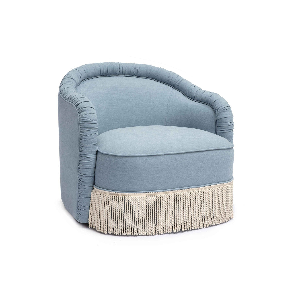 Pamela Faded Blue Upcycled Fabric Tassel Lounge Chair Model: TOV-S68983