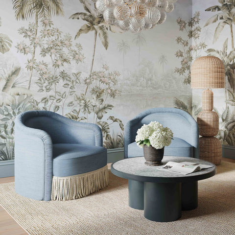 Pamela Faded Blue Upcycled Fabric Tassel Lounge Chair Model: TOV-S68983