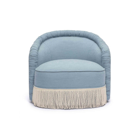 Pamela Faded Blue Upcycled Fabric Tassel Lounge Chair Model: TOV-S68983