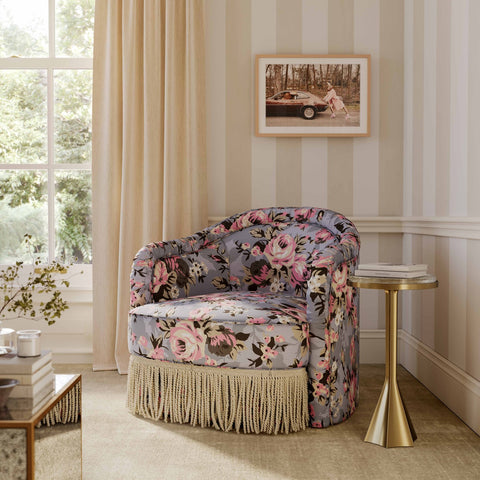 Pamela Spring Floral Print Tasseled Lounge Chair Model: TOV-S69127