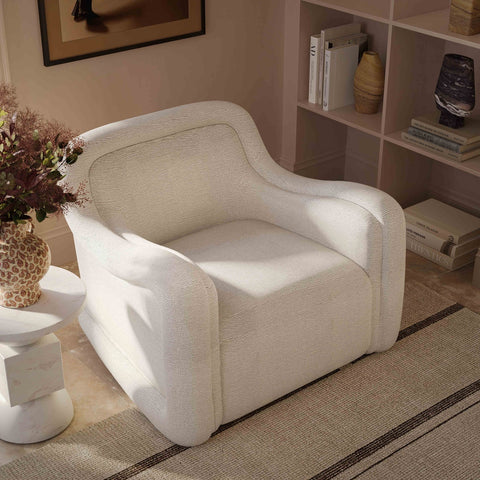 Charli Cream Basketweave Chenille Swivel Chair Model: TOV-S69242