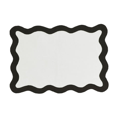 Scalloped Edge Black and White Cotton Placemat - Set of 4 Model: TOV-T18677