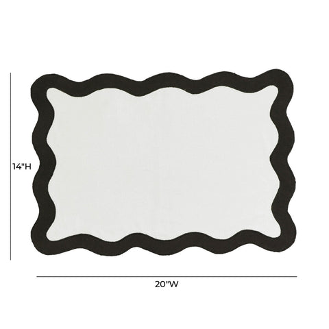 Scalloped Edge Black and White Cotton Placemat - Set of 4 Model: TOV-T18677