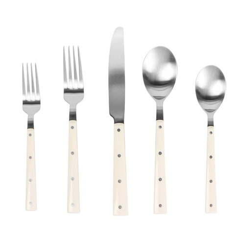 Soline Cream and Stainless Steel Flatware - Set of 5 Pieces Model: TOV-T54288