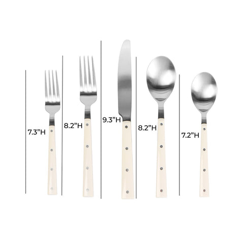 Soline Cream and Stainless Steel Flatware - Set of 5 Pieces Model: TOV-T54288