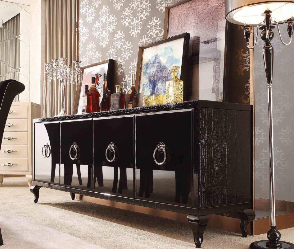 Bellagio Transitional Black Crocodile Lacquer Buffet Model VGUNRC107-240