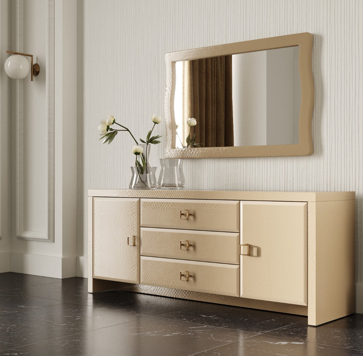 Modrest Ivarson Champagne Crocodile Glam Mirror Model VGUN-AW422-122-CHA