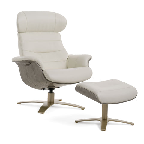 Divani Casa Abrons Mid Century Modern Light Grey Leather Lounge Chair & Ottoman Model VGKK-A928-LTGRY