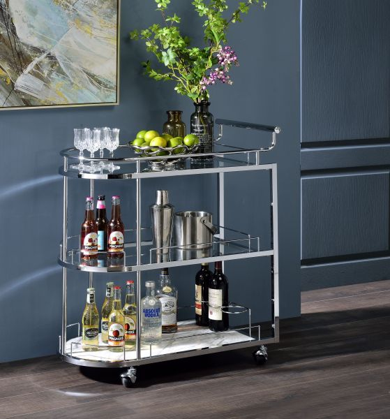Inyo Clear Glass & Chrome Finish Serving Cart Model AC00161 By ACME Furniture