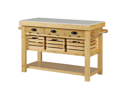 Grovaam Marble & Natural Finish Kitchen Island Model AC00188 By ACME Furniture