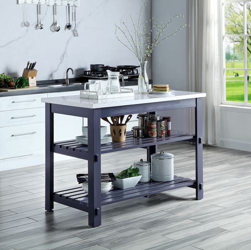 ACME Enapay Marble Top Top & Gray Finish Enapay Kitchen Island Model AC00305