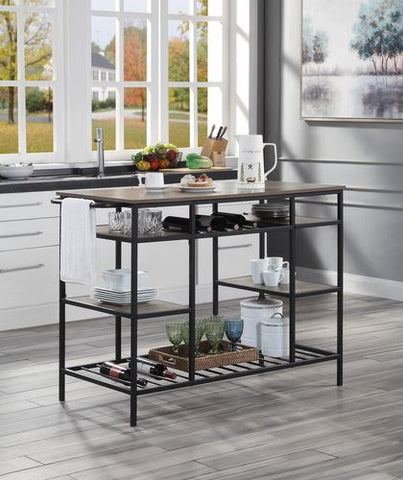 ACME Lona Rustic Oak & Black Finish Lona Kitchen Island Model AC00325