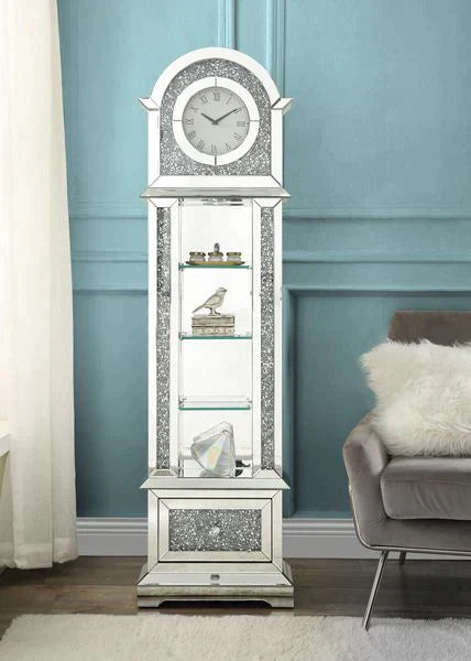 Noralie Mirrored & Faux Diamonds Grandfather Clock Model AC00352 By ACME Furniture