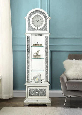 Noralie Mirrored & Faux Diamonds Grandfather Clock Model AC00352 By ACME Furniture