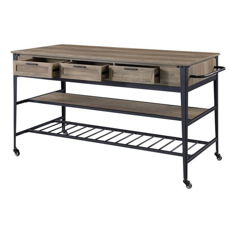 ACME Macaria Rustic Oak & Black Finish Macaria Kitchen Island Model AC00402